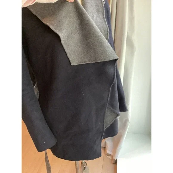 soia & kyo wrap belted coat jacket wool blend navy gray Xs - Picture 5 of 8